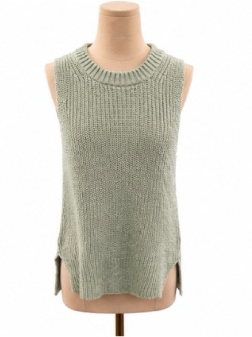 Madewell Sage Green Chunky Knit Sweater Tank Sleeveless Cotton Blend Women’s
